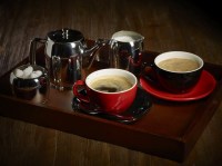 Premier Coffeepot and Milk Jug with Coloured Cups and Butler Tray